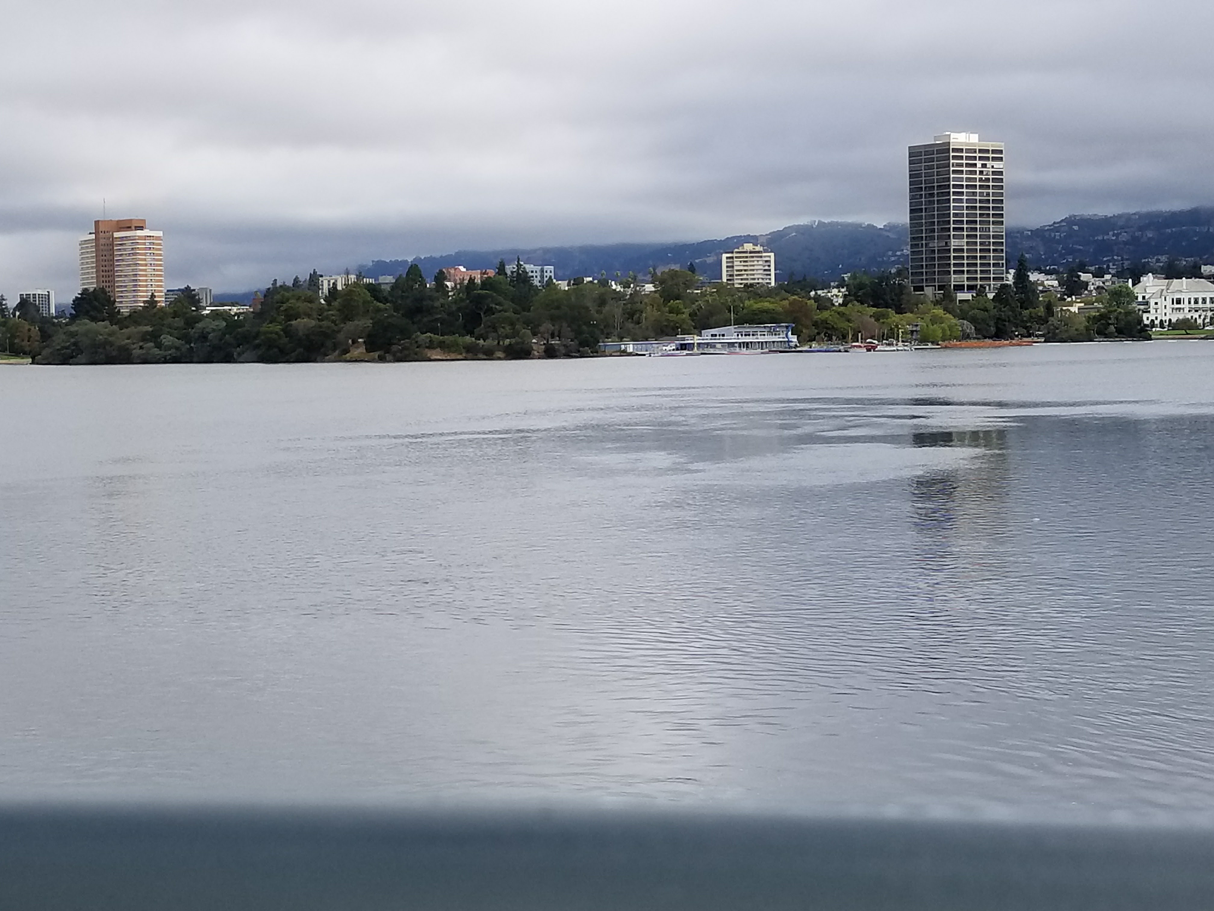 Looking across Lake Merritt to East and Oakland foothills 